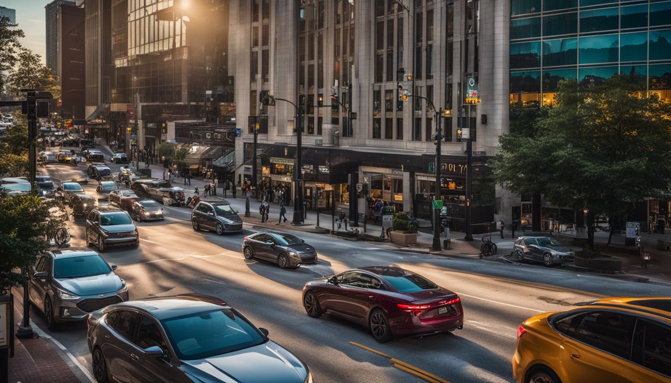 A busy Atlanta intersection with traffic congestion and distracted drivers.