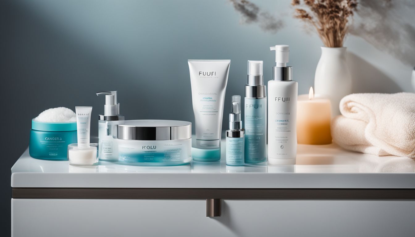 An assortment of cryotherapy skincare products on a clean bathroom counter.