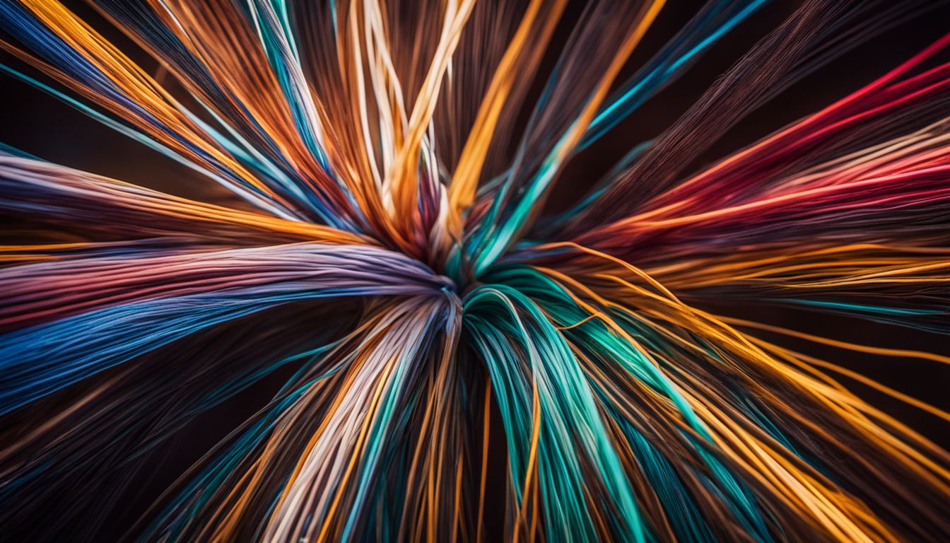 A close-up photo of bundled fiber optic cables surrounded by glowing light.