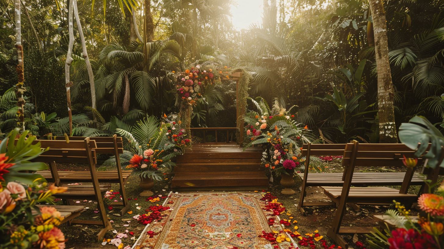 A wide-angle lens captured the beautifully decorated outdoor elopement spot in Nature Photography's image.