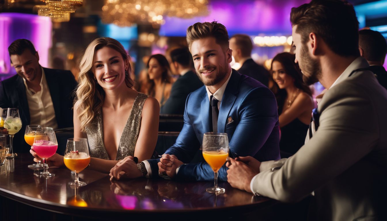 A group of stylishly dressed people enjoying cocktails at a trendy Las Vegas lounge.