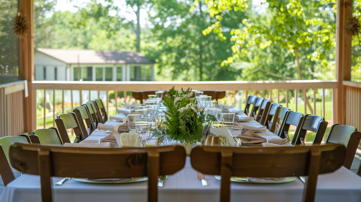 A beautifully decorated bridal shower table captured in a nature photography setting.