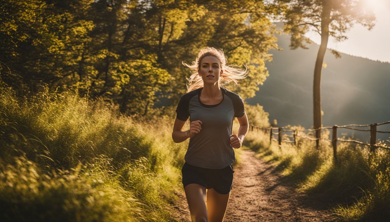 A person running outdoors in nature, captured in high-quality photography.