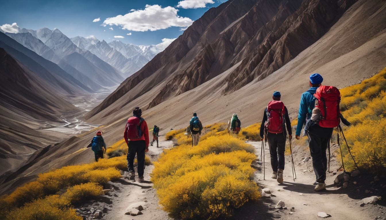 A group of hikers trekking through the stunning mountains of Leh Ladakh.