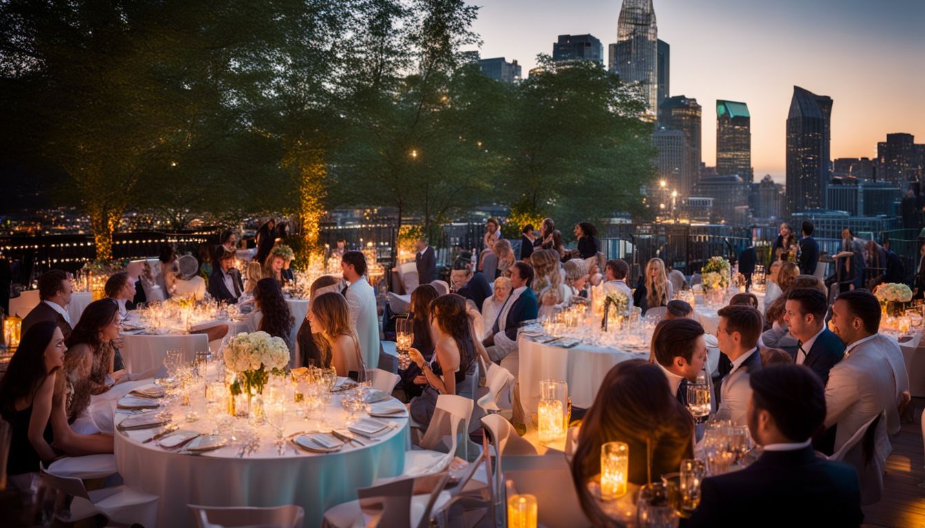 An upscale outdoor event with modern LED furniture and a lively atmosphere.