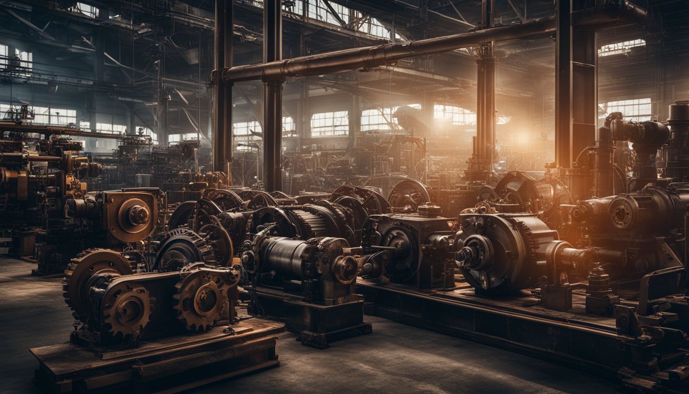 An array of interconnected gears and machinery in a modern industrial environment.