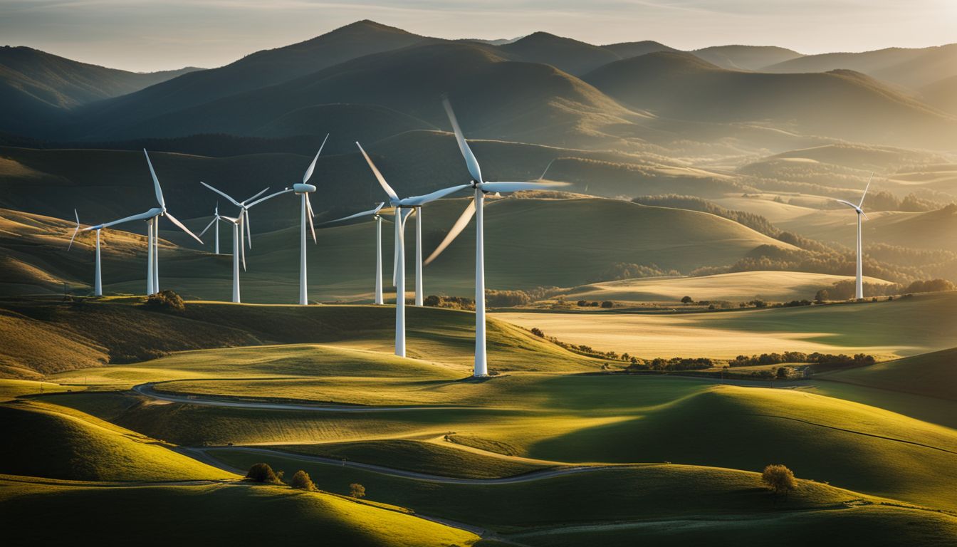 A wind turbine farm on a mountainside captured in a photograph.