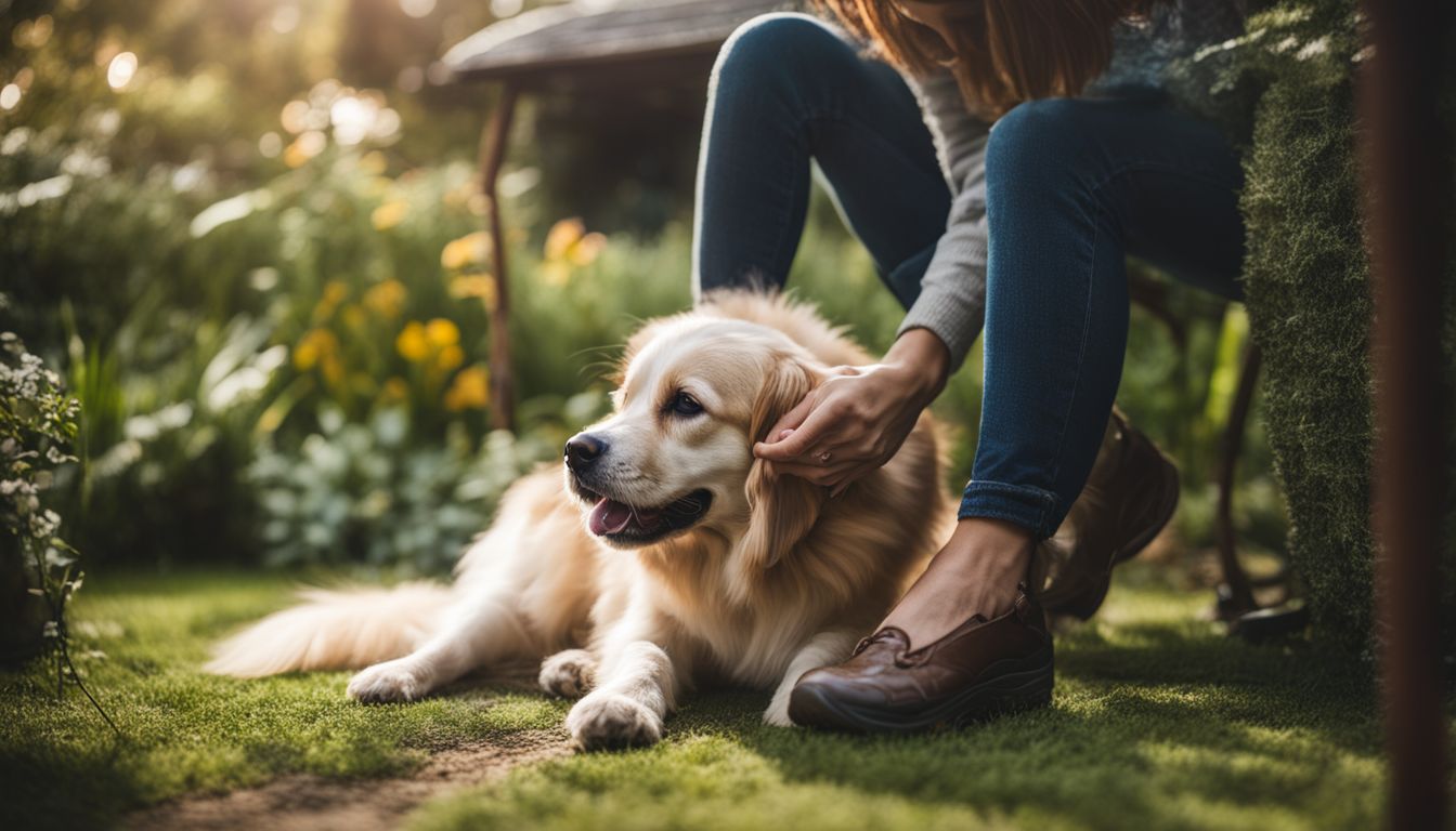 Ein Hundepfotenmassage mit Feuchtigkeitsbalsam in einem ruhigen Garten.