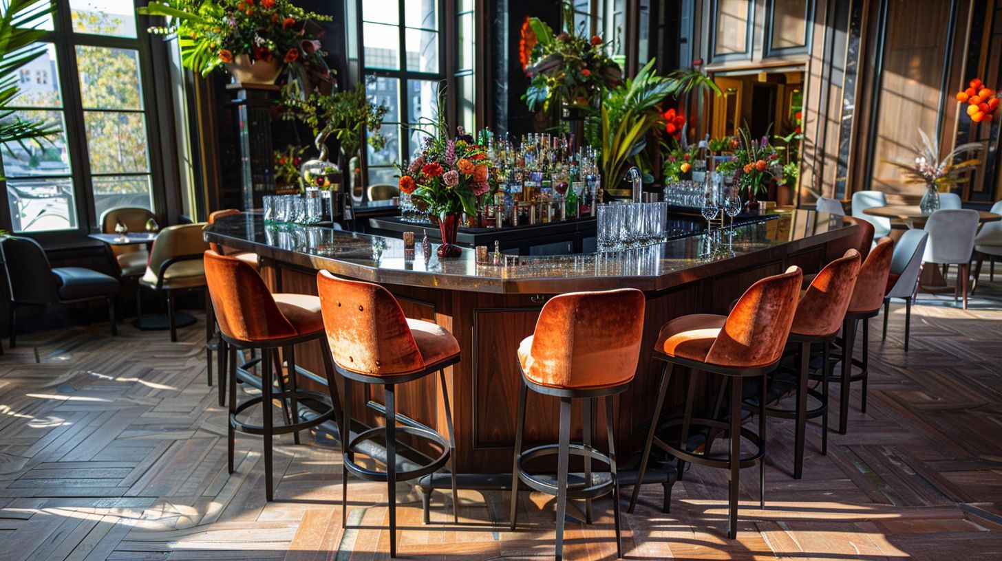 Stylish bar stool designs in an elegant event space.