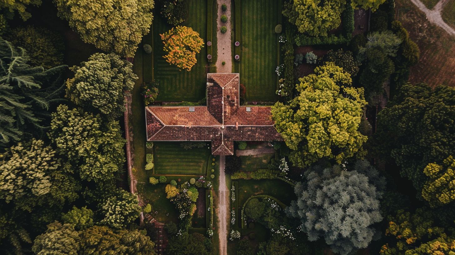 Aerial photograph of a wedding venue captured with a DJI Mavic Air 2 drone.