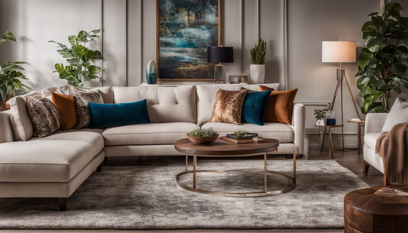A cozy living room with Detroit Sofa Company furniture showcased at Gardner-White.