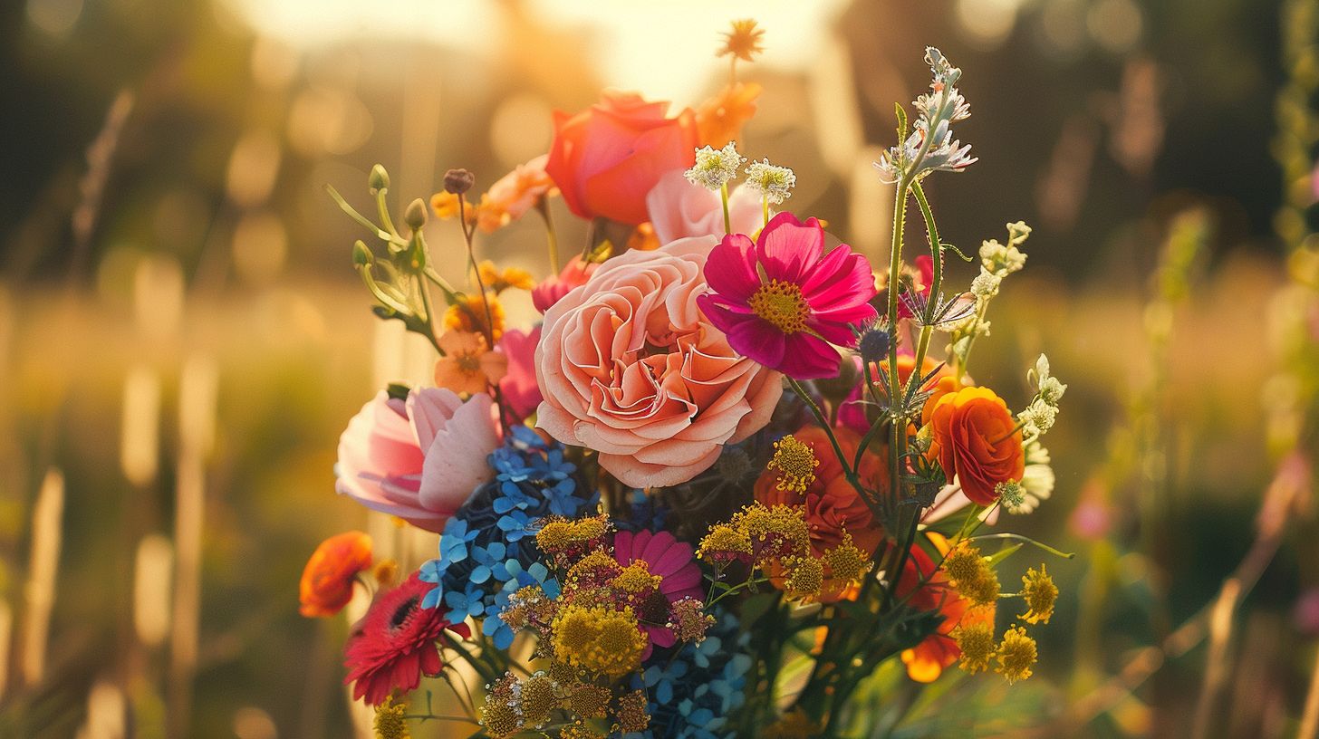 An elegant bouquet of vibrant flowers captured in nature photography.