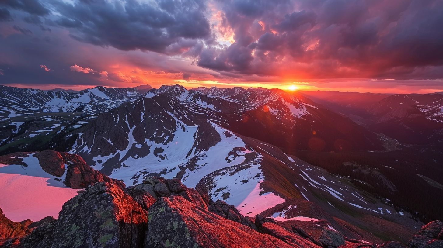 A person enjoying a colorful sunset over the Colorado mountains.
