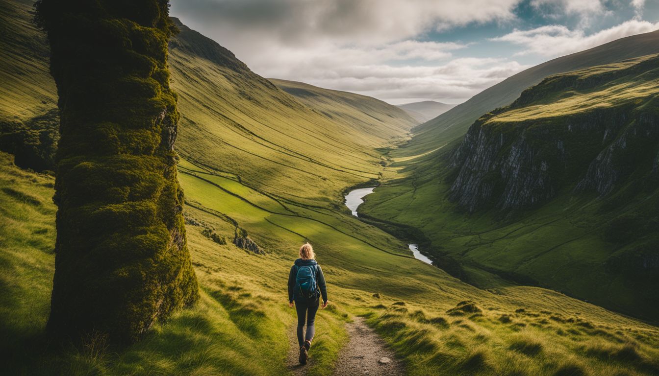A hiker explores the lush Irish countryside in May.