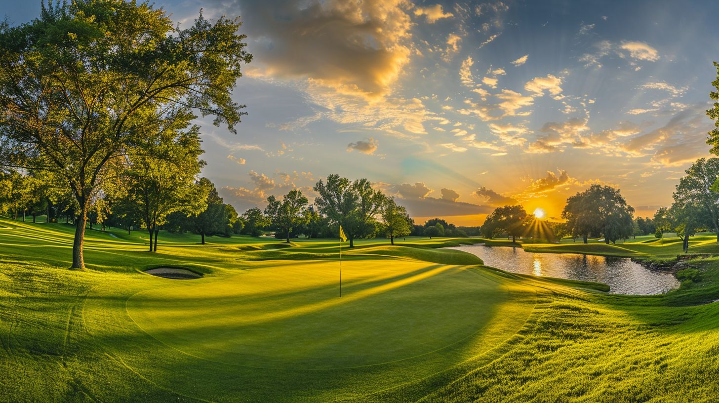 A beautiful sunset view of the Plum Creek golf course captured with a wide-angle lens.