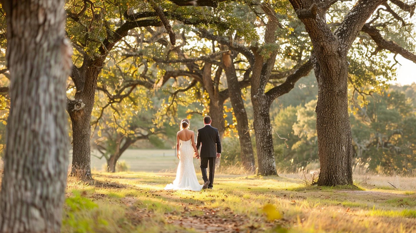 A newlywed couple captured the scenic beauty of The Oaks at Plum Creek with a DSLR camera.