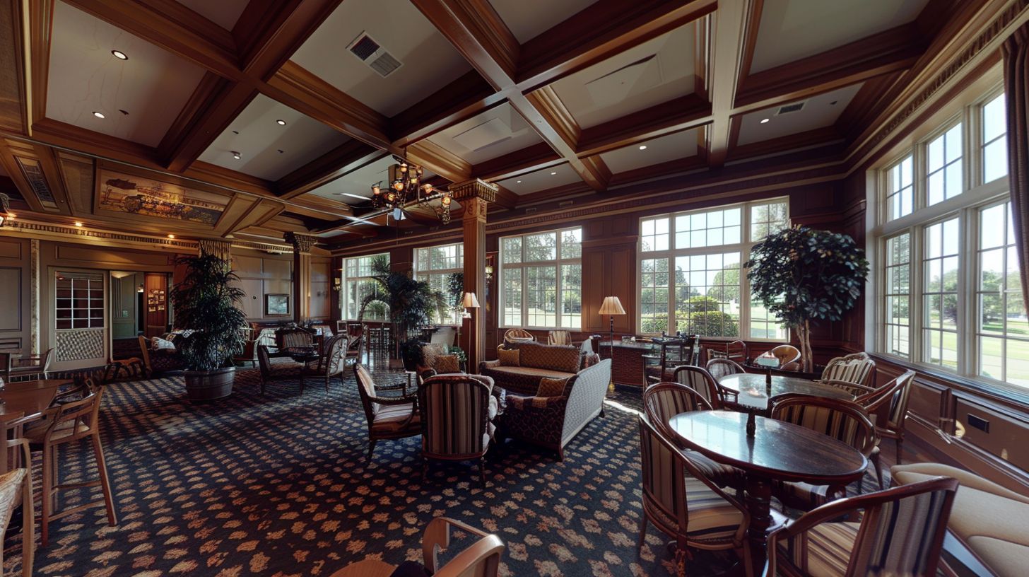 An elegant reception area in a Country Club overlooking the golf course.