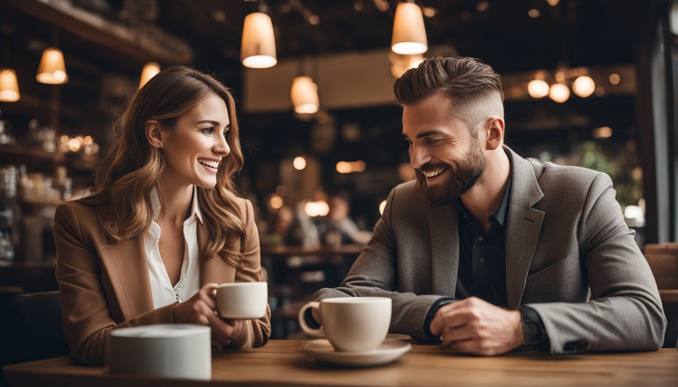 A man and a woman discussing home loan options at a coffee shop. Conventional Home Loan