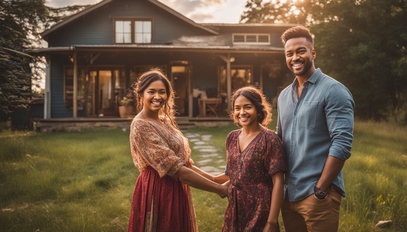 A happy family poses in front of their new rural home. USDA Loan