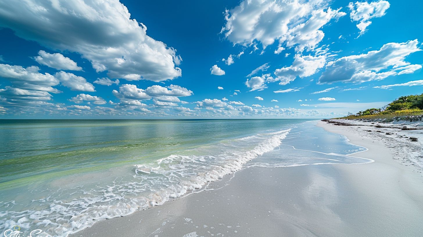 A wide-angle shot of an unspoiled beach at Lovers Key State Park.