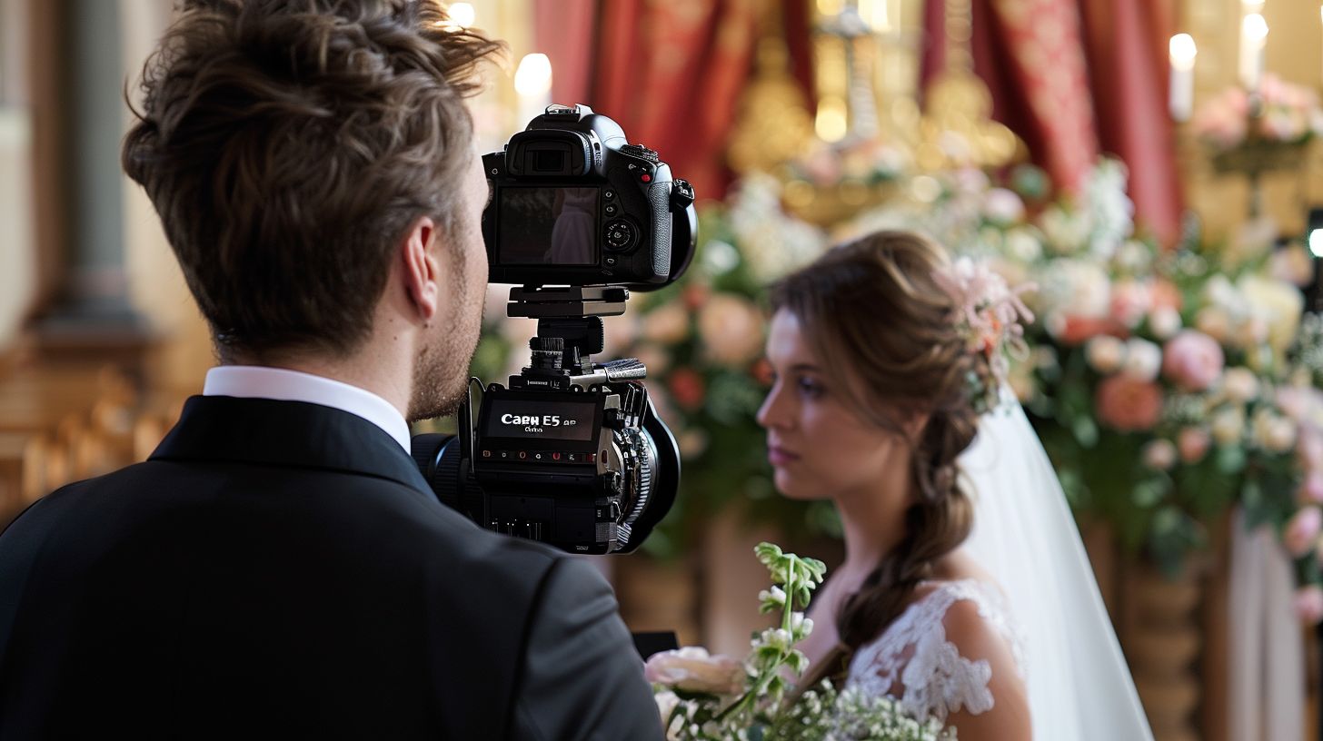 A skilled wedding videographer using a Canon EOS R5 with a 24-70mm lens captures various wedding styles.