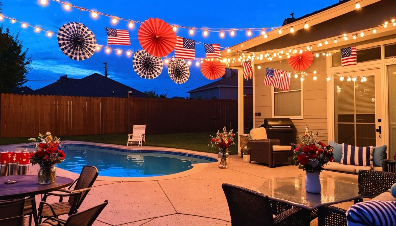 decorated pool patio for 4th of july
