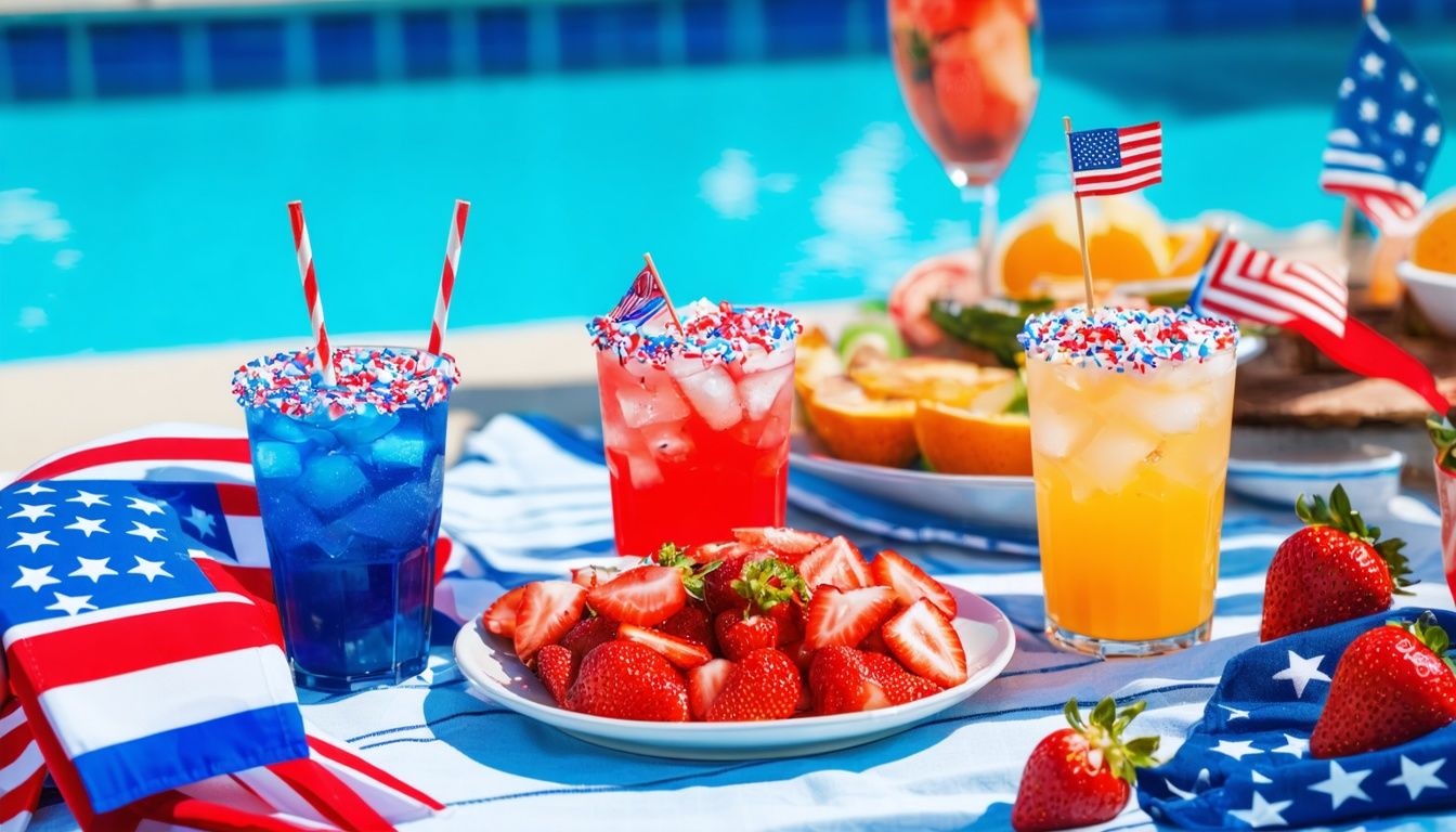 food and drinks at a 4th of july pool party